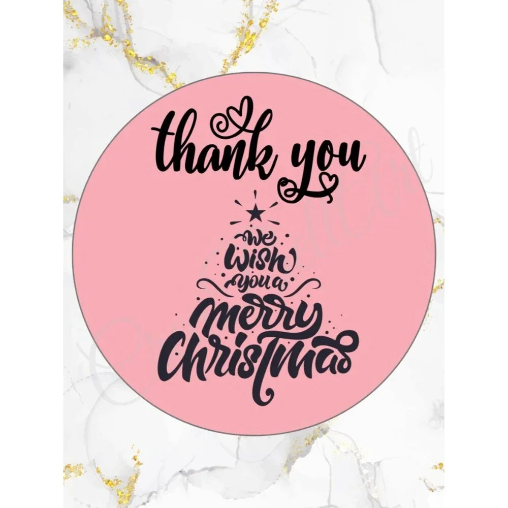 100 Christmas Thank You Stickers –Merry Christmas Tree Design